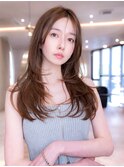 20代30代顔まわりレイヤーカット/マロンベージュ