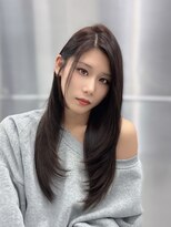 ロムーク 表参道(LOMKH) ロングレイヤーカット顔周りシールエクステ冬ヘーゼルグレージュ