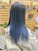 ナチュラルブルーブラック艶感ストレート美肌透明感ブルーカラー