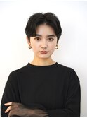 センターパートハンサムショートマッシュショート前髪あり黒髪
