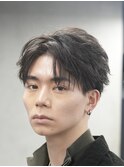 渋谷フェザーパーマメンズマッシュウルフセンターパートカット