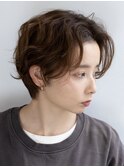 《豊中岡町》ショートパーマ/透け感ベージュカラー