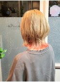 ハイトーンベージュ＋オレンジ裾カラー