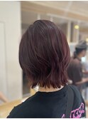 ワインレッド×ウルフカット