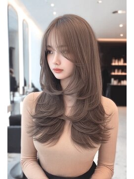 レス(Les.) ミディアムレイヤーバタフライカットハッシュカットダークグレー