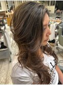 大人ハイライトコントラストベージュロング