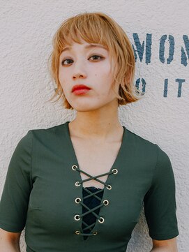 エーバイフー 江坂店(A BY WHO) A BY WHO江坂/切りっぱなし外はねボブ/ハイトーンカラー