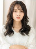 黒髪ローライトカラーウェーブパーマゆるふわロング30代40代X