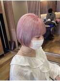 ハイトーンダブルカラーホワイトモーヴピンク丸みボブ