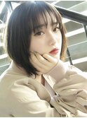 春イメチェン　抜け感ボブ　美髪　暗め透明感カラー