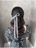 ハーフアップ ヨシンモリ ベロアリボン  参列ヘア  推し活ヘア