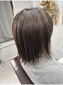 立体感抜群！極細ハイライト×外ハネボブ/透明感グレージュ