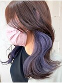 セミロング|パープル|インナーカラー|インナーカラーパープル