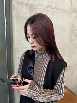 ソルトウォーター(SALT WATER) ワインレッドカラー　深めレッド　ブリーチあり