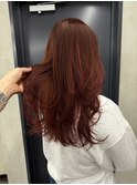 ダブルカラーチェリーレッドピンクブラウン韓国レイヤーロング