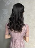 ハーフアップヘアセット結婚式お呼ばれヘアセットダウンスタイル
