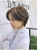 30代40代50代◎前髪なし大人のセンターパートショートボブ