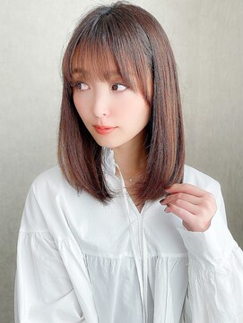 フレームプラス なんば駅前店(FRAME+) シースルー前髪ベージュカラーヨシンモリ美髪ストレートヘア艶髪