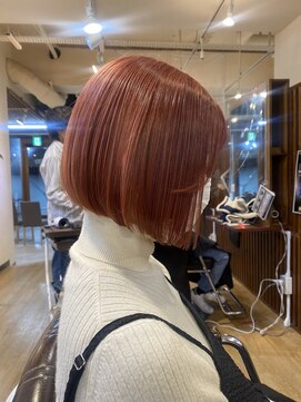 サンドレオ 新宿店(sand Leo) 顔周りカット/縮毛矯正/ダークブラウン/コーラルピンク