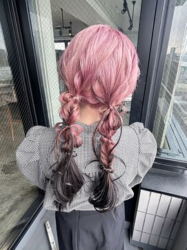 ザ オーダー(THE ORDER) ホワイトピンク グレー ルーツカラー 編みおろしツイン