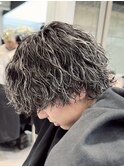 メンズマッシュウルフカット波巻きスパイラルパーマサーフカール