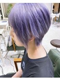 束間ショート＼くすみブルー＼ショートウルフ＼グレイアッシュ