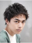 ビジネスショートツイストスパイラルパーマツーブロック刈り上げ