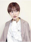 シースルーバングショート×ピンクベージュ