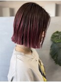 チェリーレッドワインレッド切りっぱなしボブエンドカラー