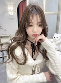 黒髪小顔ネビージュブルーカラーオージュア艶々姫カットレイヤー
