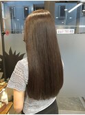 ロングショートワンカールパーマカーキグレージュ前髪錦糸町