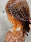 インナーカラー×オレンジ×イヤリングカラー×インナーショート
