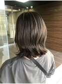 大人かわいい小顔ハイライトカラーオリーブカラー20代30代