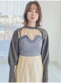 グレージュブラウン/ミディアムレイヤー/韓国巻き/顔周りカット