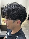 メンズセンターパートパーマフェザーパーマ中華ヘア刈り上げ