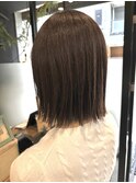ロングショートワンカールパーマカーキグレージュ前髪錦糸町