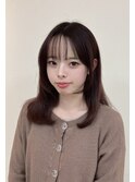 レイヤーカット セミディ ピンクベージュ