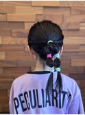 カラーゴムヘアアレンジ×玉ねぎヘア