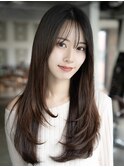 低温デジタルパーマくびれロング韓国風パーマレイヤーカット前髪