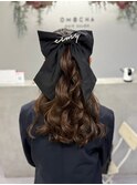 大人可愛いリボンハーフアップ