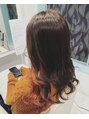 ワクヘアー(WaKu hair) イヤリングカラーオレンジ縛って隠せるように根本は少しあけて☆