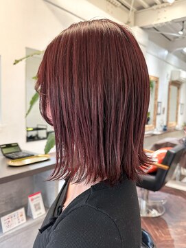 ラレイ ハラジュク(Lalei harajuku) 【白石】ブリーチなしボルドー7トーン外ハネボブ赤髪暖色原宿