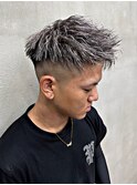 ホワイトメッシュツイストツイスパフェードジェットモヒカン短髪