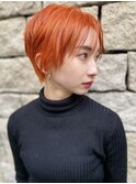 「NUDE」#暖色系カラー オレンジ クールショート 耳かけショート