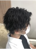 メンズパーマツイスパ波巻きスパイラルマッシュセンターパート
