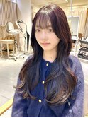 ミディアムヘア暗めカラーデザインカラーフェイスフレーミング