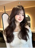暗髪ミディアムレイヤーカット美髪縮毛矯正トリートメント