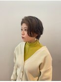 ショートパーマ　ショートヘア　パーマヘア　前髪なしショート