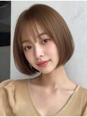 ショート ボブ 顔周りカット 前髪 ベージュ 透明感カラー 20代