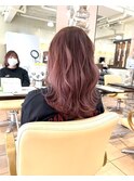 ピンクカラー波巻き